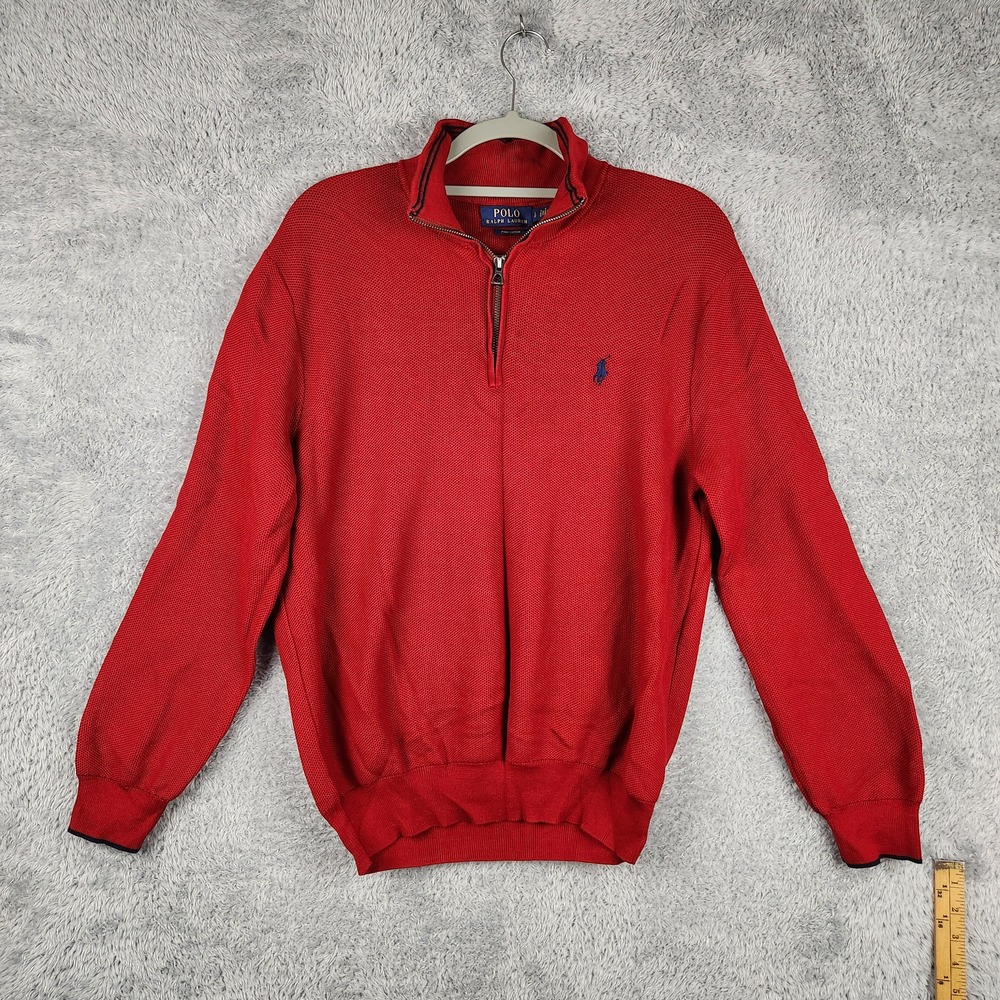 Polo Ralph Lauren Sweater Mens Large Red Knit Zip Mock Neck Pullover Small Pony